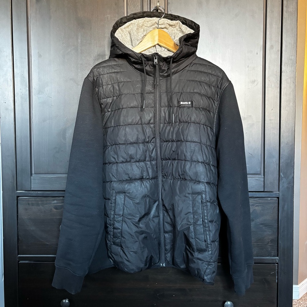 Roots Cabin To City Black Lightweight Winter Jacket With Hood, Large